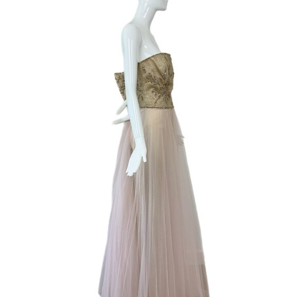 ESCADA Y2K Vintage Embellished Pink + Gold Tulle Ball Gown Evening Maxi Dress - Picture 5 of 9